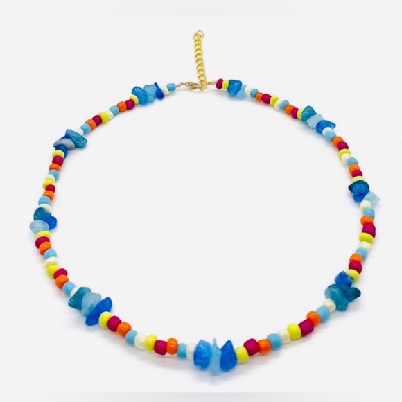 Rainbow/Blue Chip Beaded Choker Necklace Boho-chic Coastal Beach Classic Preppy - Picture 4 of 6